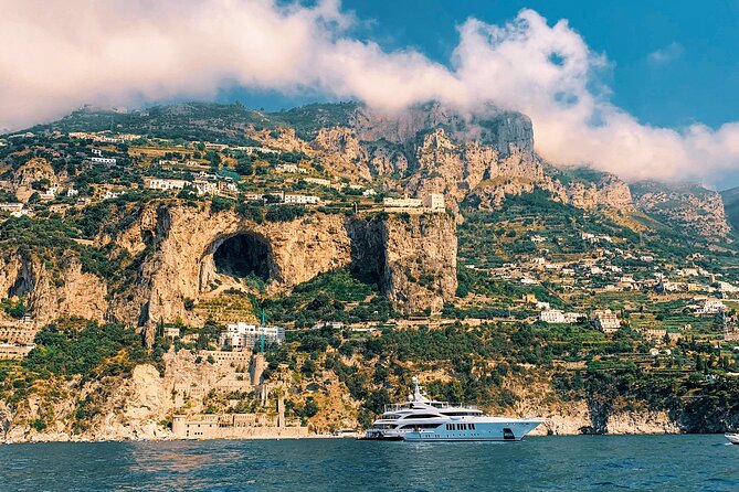 From Amalfi: Coast & Furore Fjord Boat Tour with Swim Break - Furore Fjord and the bridge above the water