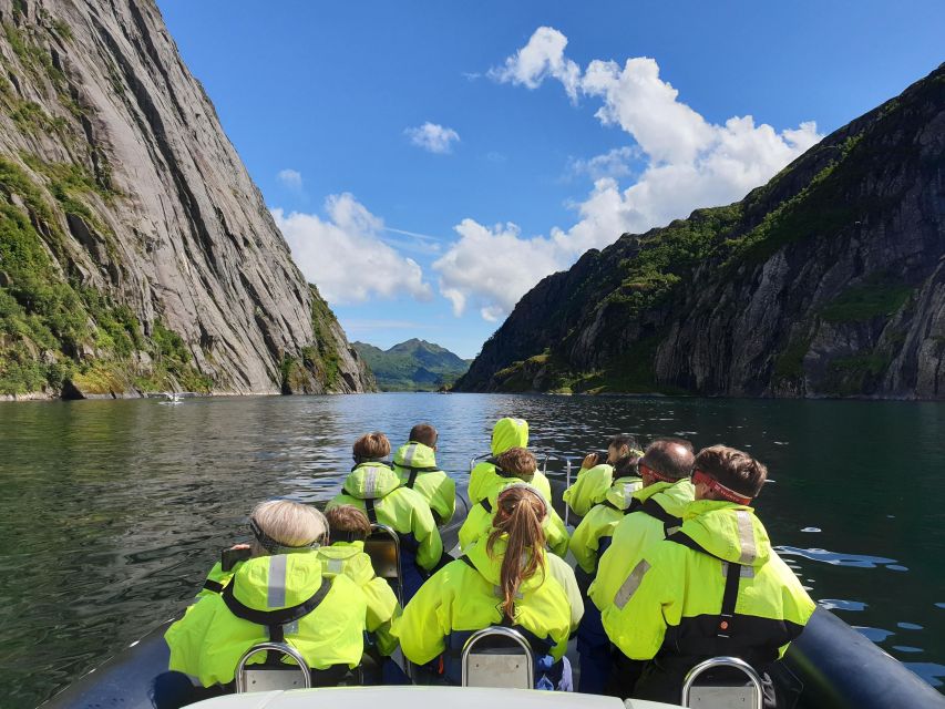 From Svolvaer: Trollfjorden Wildlife RIB Cruise - Leaving Svolvaer beneath the Lofoten Explorer arch