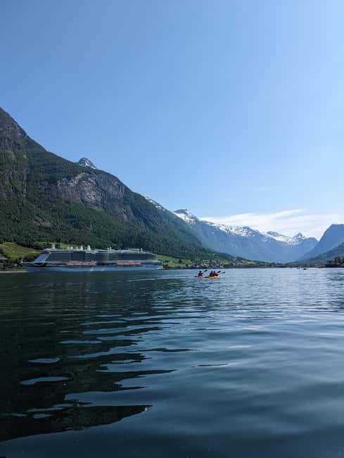 Olden: Fjord Kayaking + Drysuit & Safety Boat - Starting beside Olden’s cruise ships