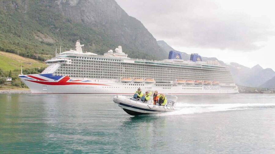 Olden: Nordfjord RIB Boat Tour - Leaving Olden beside the cruise dock